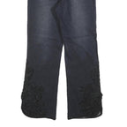 Womens Dark Blue Regular Fit Straight Denim Jeans W26 L28 Embroidered Leg