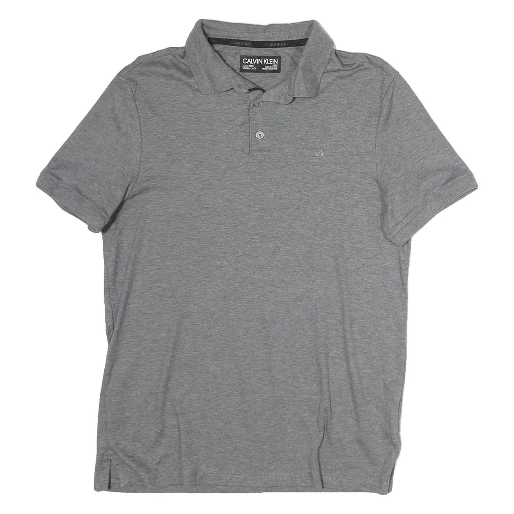CALVIN KLEIN Mens Grey Short Sleeve Plain S Polo Shirt Cotton Casual Basic