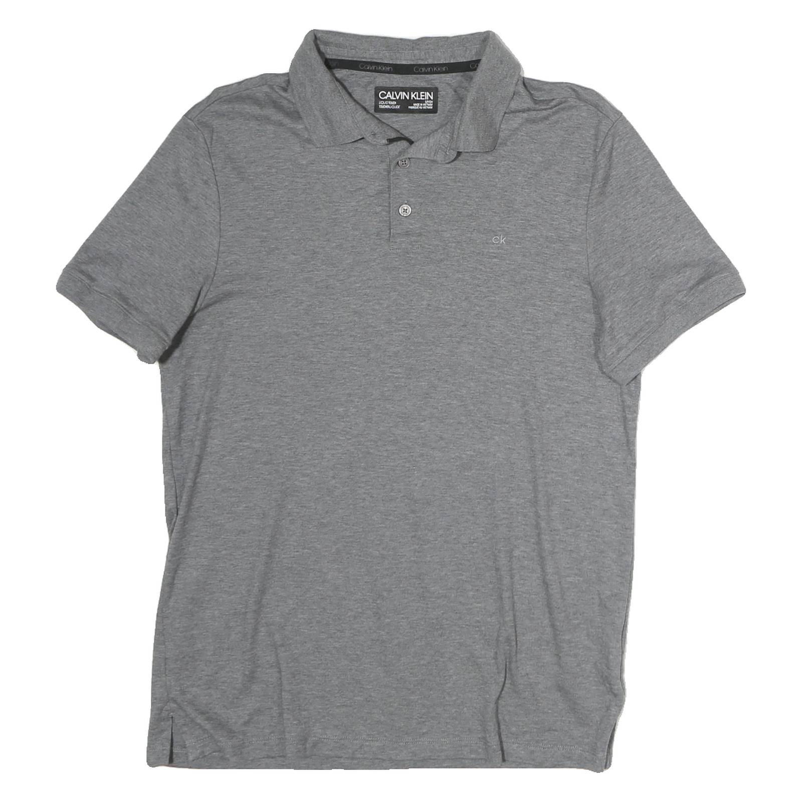 CALVIN KLEIN Mens Grey Short Sleeve Plain S Polo Shirt Cotton Casual Basic