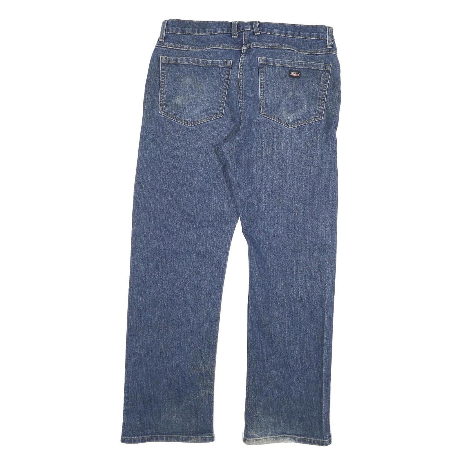 DICKIES Mens Regular Fit Straight Blue Denim Jeans Cotton Blend W34 L29 Zip