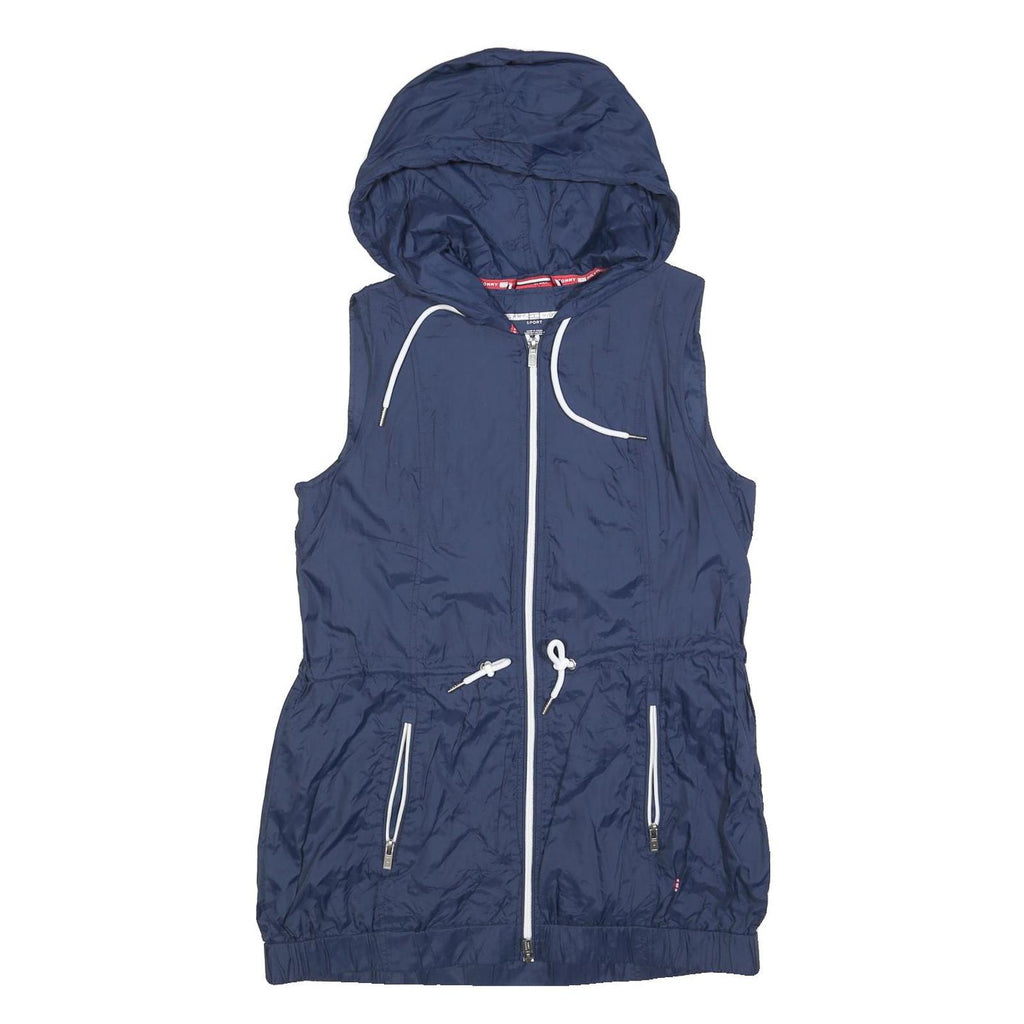 TOMMY HILFIGER Womens Navy Blue Sleeveless Hooded Jacket M Polyester Plain Zip