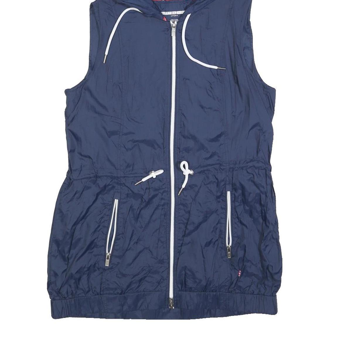 TOMMY HILFIGER Womens Navy Blue Sleeveless Hooded Jacket M Polyester Plain Zip
