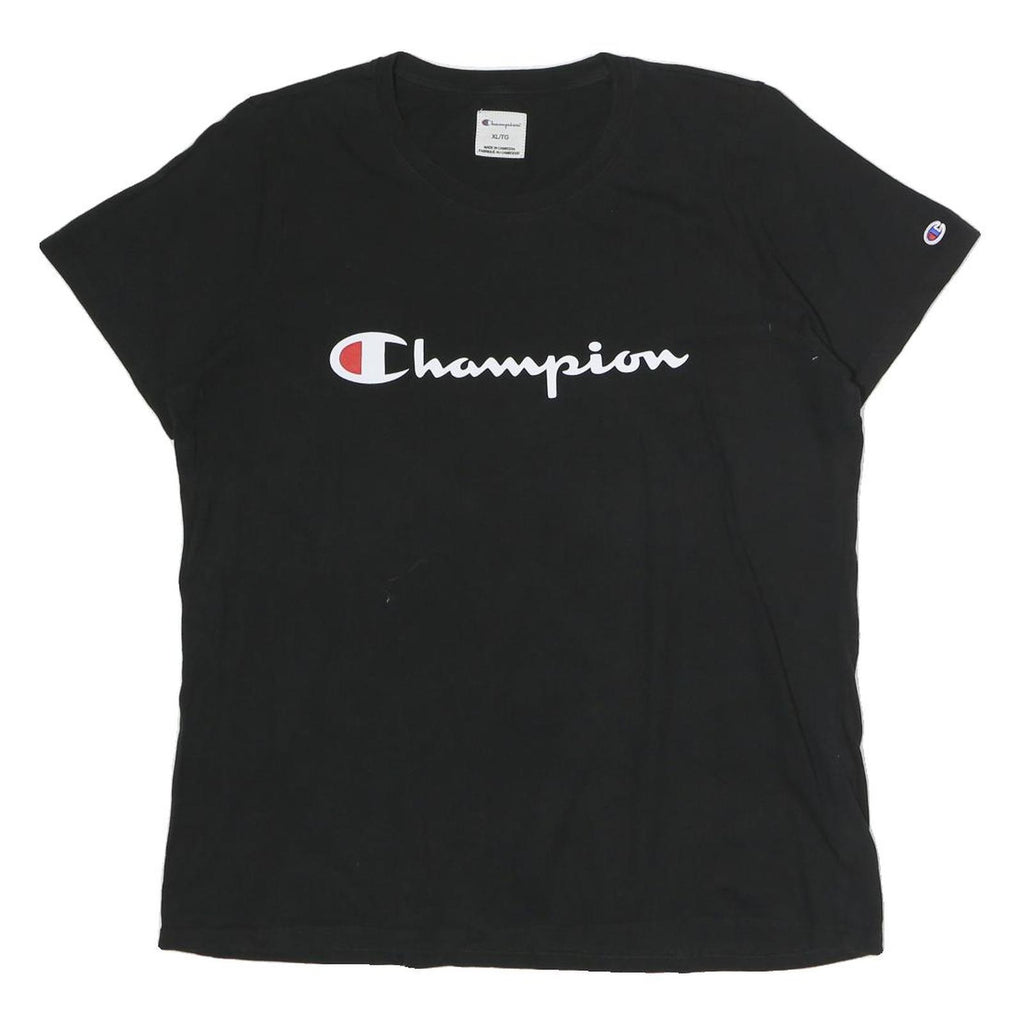 CHAMPION Mens Black XL Graphic T-Shirt Short Sleeve Crew Neck Logo Printed