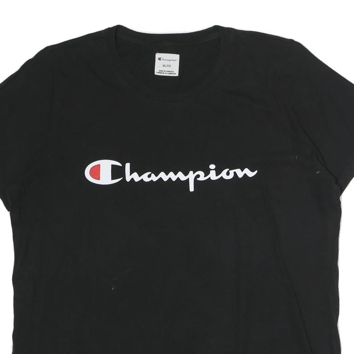 CHAMPION Mens Black XL Graphic T-Shirt Short Sleeve Crew Neck Logo Printed