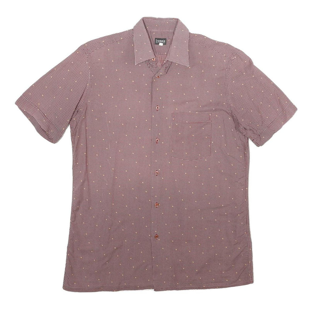 TREMOLA Mens Red Patterned Shirt S Polyester Blend Short Sleeve Button Collar