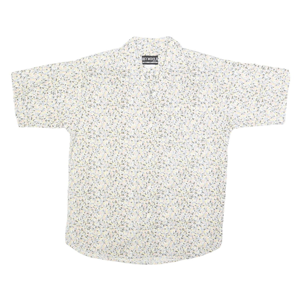 SYMBOL Womens Cream Floral Print Shirt L Button Cotton Summer Casual