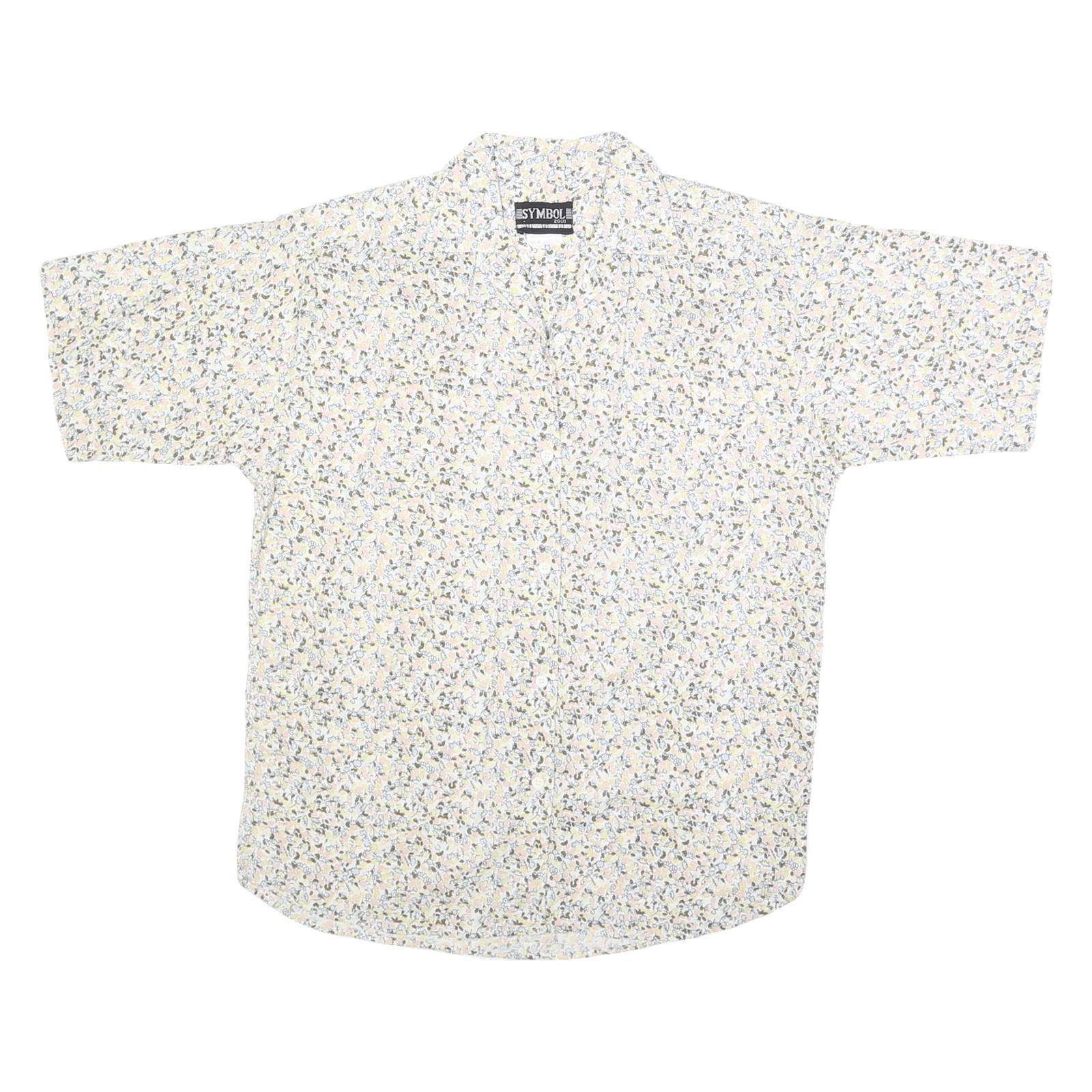 SYMBOL Womens Cream Floral Print Shirt L Button Cotton Summer Casual
