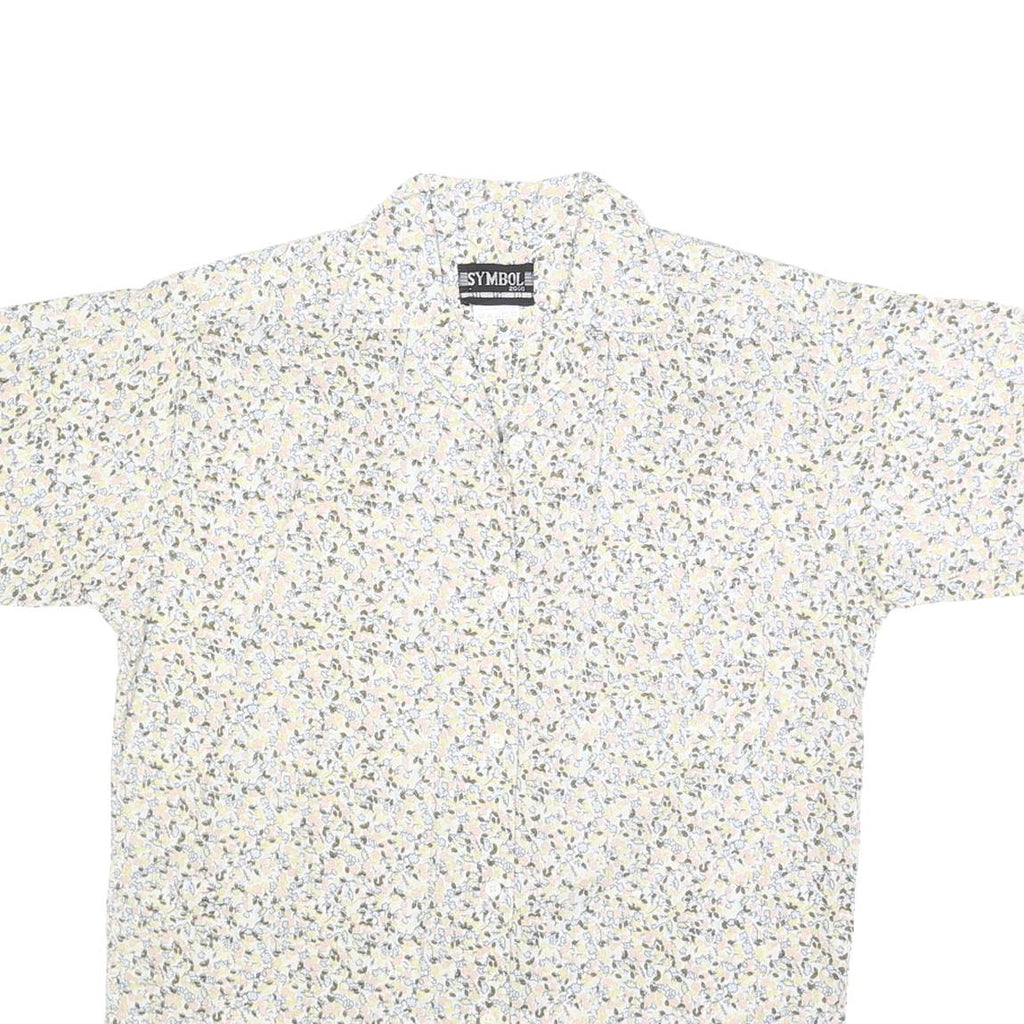 SYMBOL Womens Cream Floral Print Shirt L Button Cotton Summer Casual