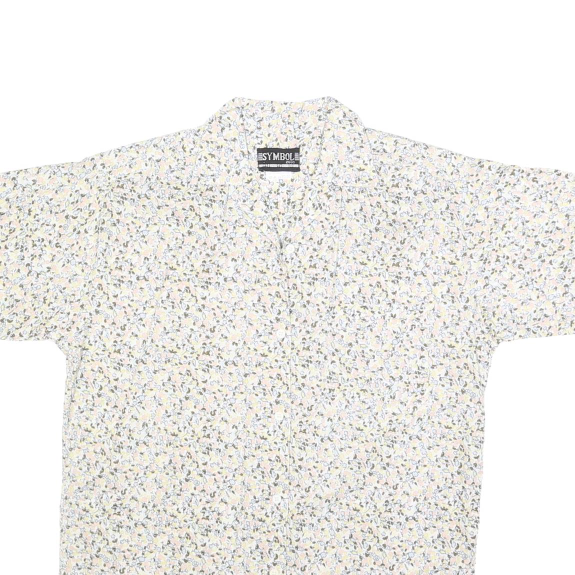 SYMBOL Womens Cream Floral Print Shirt L Button Cotton Summer Casual