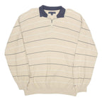 TOMMY HILFIGER Mens Beige & Navy Striped Patterned Cotton Pullover Jumper XL Zip