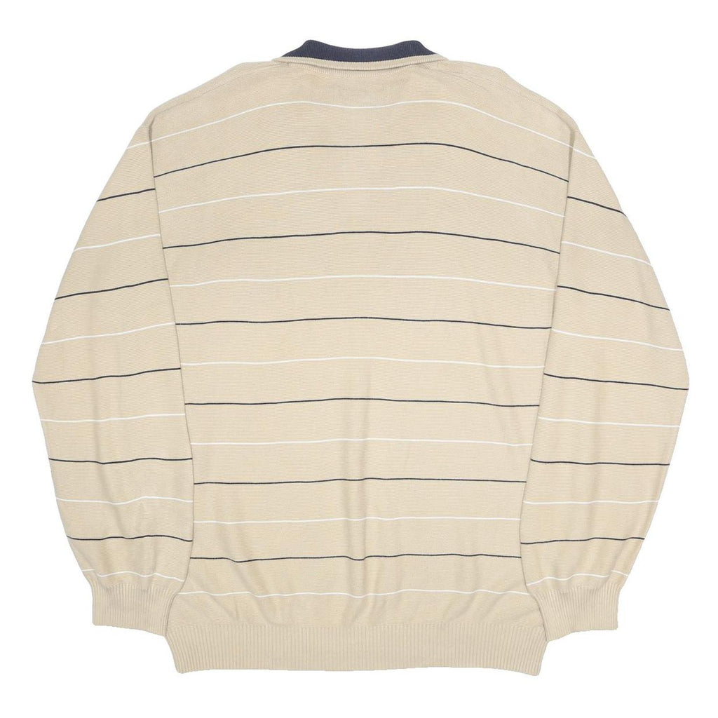 TOMMY HILFIGER Mens Beige & Navy Striped Patterned Cotton Pullover Jumper XL Zip