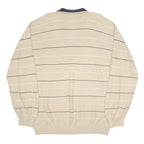 TOMMY HILFIGER Mens Beige & Navy Striped Patterned Cotton Pullover Jumper XL Zip