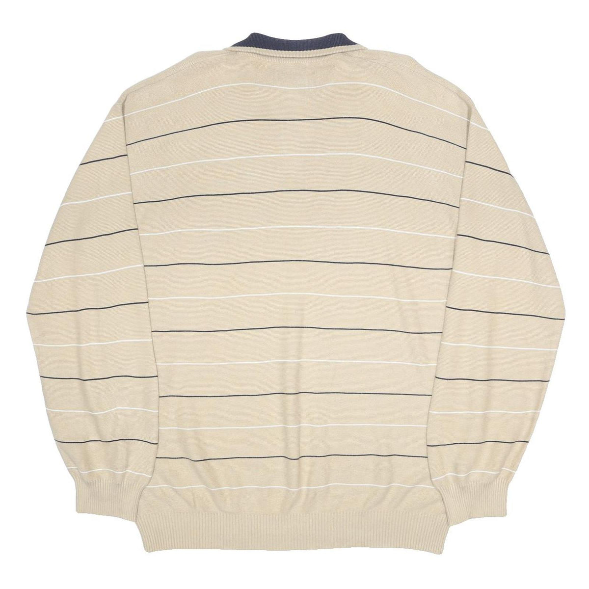 TOMMY HILFIGER Mens Beige & Navy Striped Patterned Cotton Pullover Jumper XL Zip