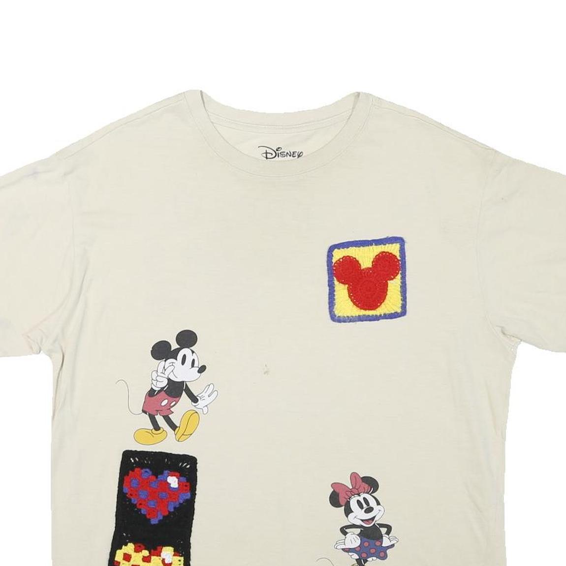 DISNEY Mens White Graphic T-Shirt L Short Sleeve Crew Neck Happy Moments Cartoon