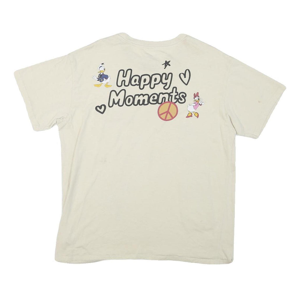 DISNEY Mens White Graphic T-Shirt L Short Sleeve Crew Neck Happy Moments Cartoon