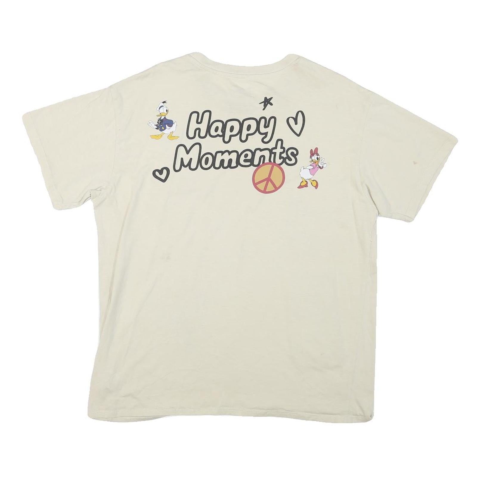 DISNEY Mens White Graphic T-Shirt L Short Sleeve Crew Neck Happy Moments Cartoon