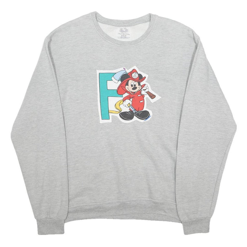 FRUIT OF THE LOOM Womens Grey Mickey Mouse Crew Neck M Cotton Casual Sweatshirt