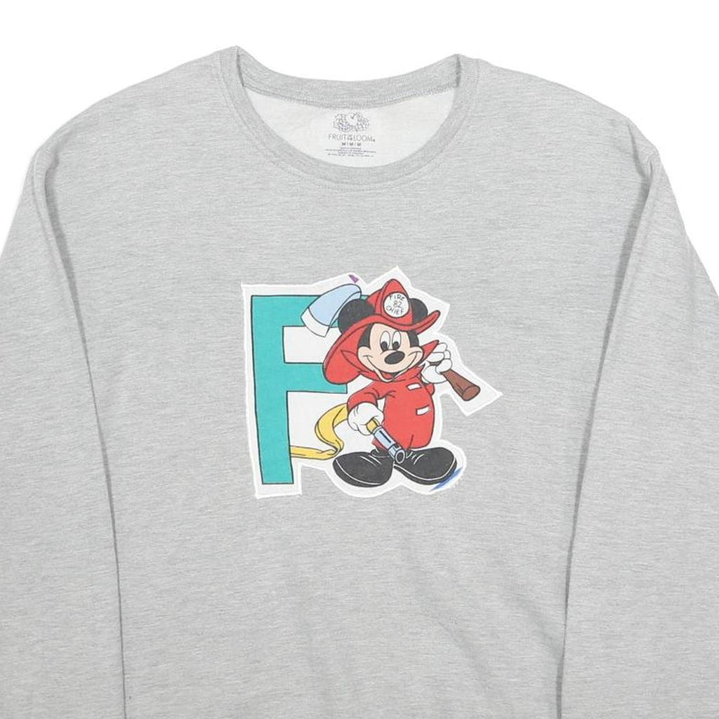 FRUIT OF THE LOOM Womens Grey Mickey Mouse Crew Neck M Cotton Casual Sweatshirt