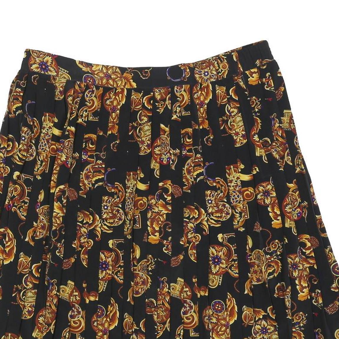 SK & COMPANY Womens Black Floral Pleated Knee Length Polyester Blend Skirt Size