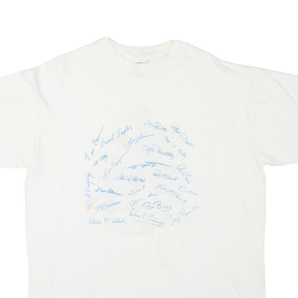 ONEITA Mens White Cotton Blend Graphic T-Shirt 2XL Short Sleeve Crew Neck