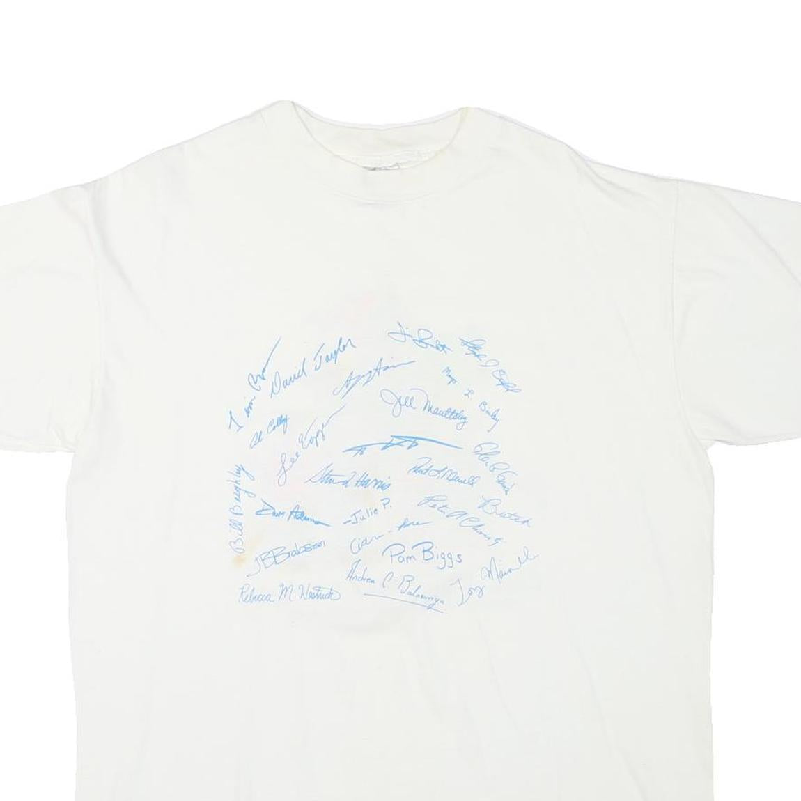 ONEITA Mens White Cotton Blend Graphic T-Shirt 2XL Short Sleeve Crew Neck