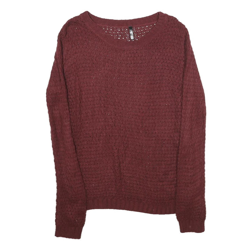 CHCIOREE Womens Maroon Plain Jumper Crew Neck Basic Knit XS Lightweight Acrylic