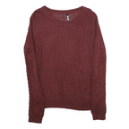 CHCIOREE Womens Maroon Plain Jumper Crew Neck Basic Knit XS Lightweight Acrylic