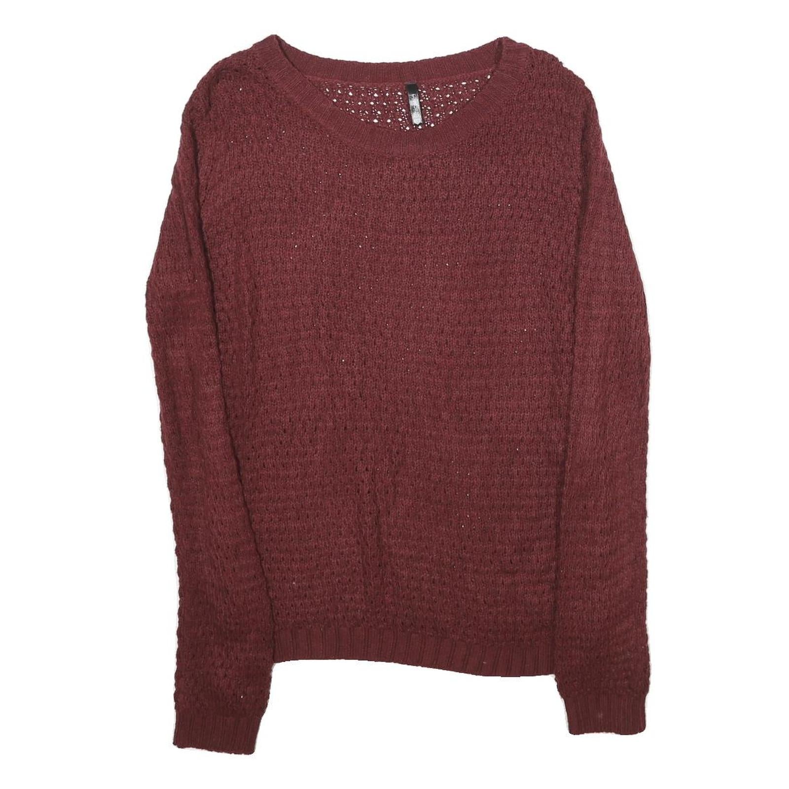 CHCIOREE Womens Maroon Plain Jumper Crew Neck Basic Knit XS Lightweight Acrylic