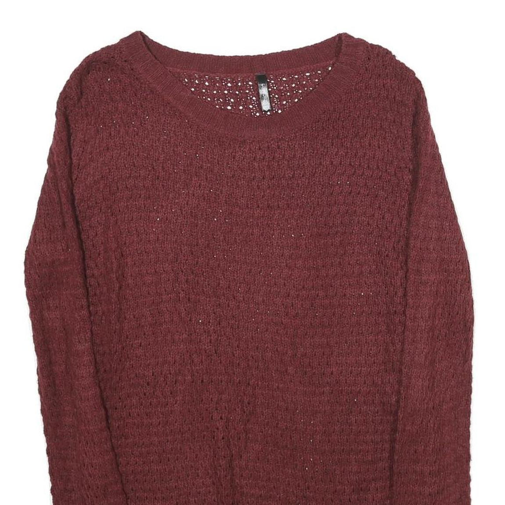 CHCIOREE Womens Maroon Plain Jumper Crew Neck Basic Knit XS Lightweight Acrylic