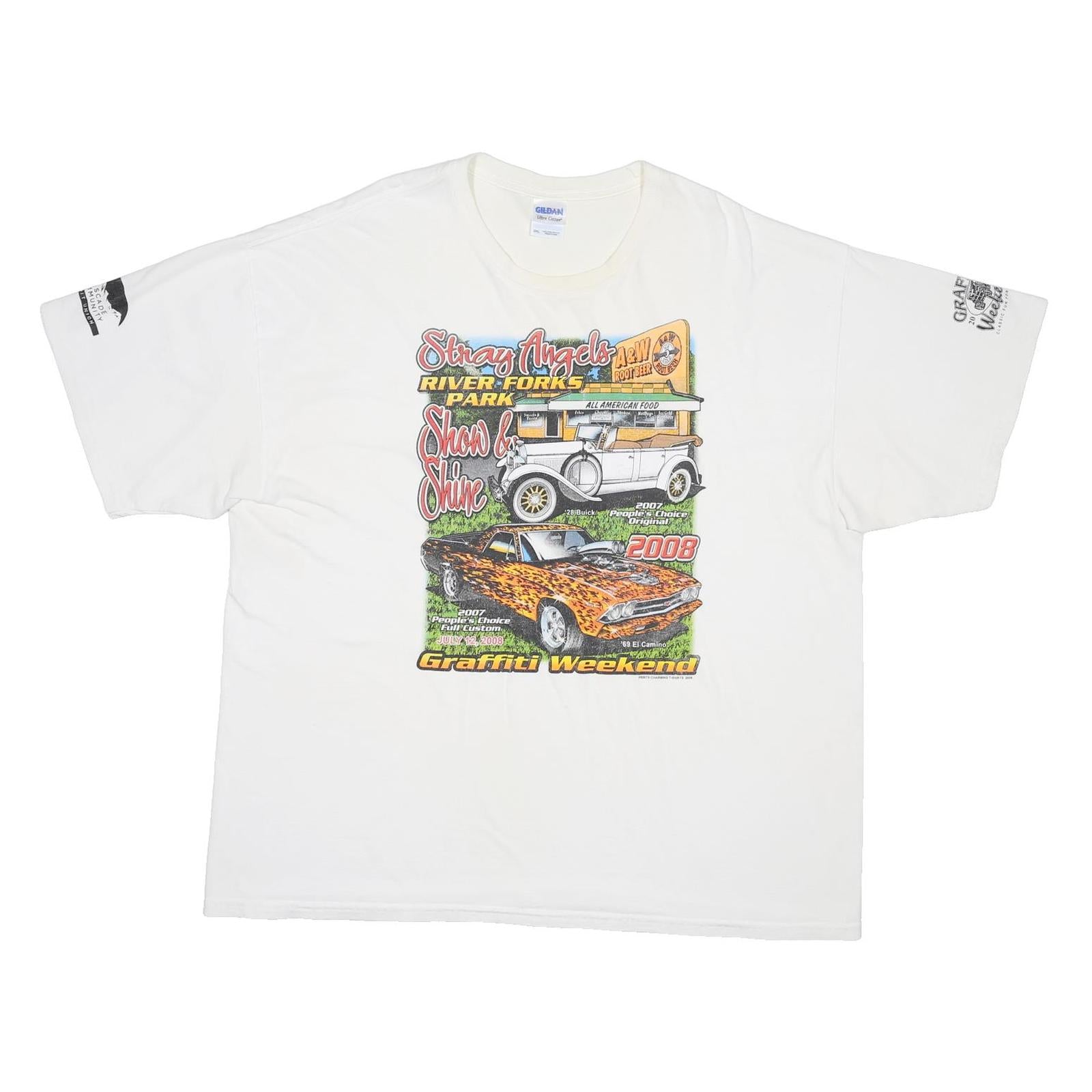 GILDAN Mens White Graffiti Weekend Print T-Shirt 2XL Short Sleeve Crew Neck