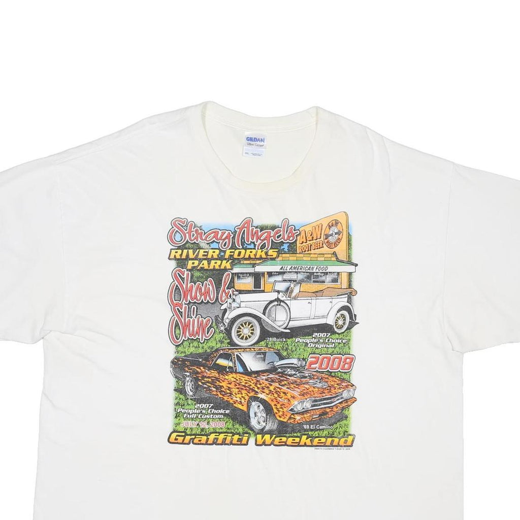 GILDAN Mens White Graffiti Weekend Print T-Shirt 2XL Short Sleeve Crew Neck