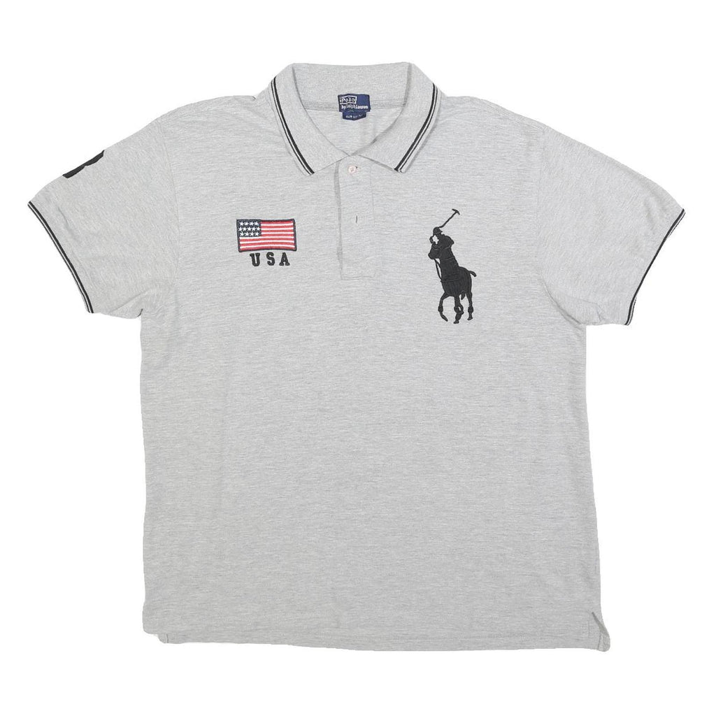 POLO RALPH LAUREN Mens Grey USA Flag Big Polo Player Short Sleeve XL Cotton