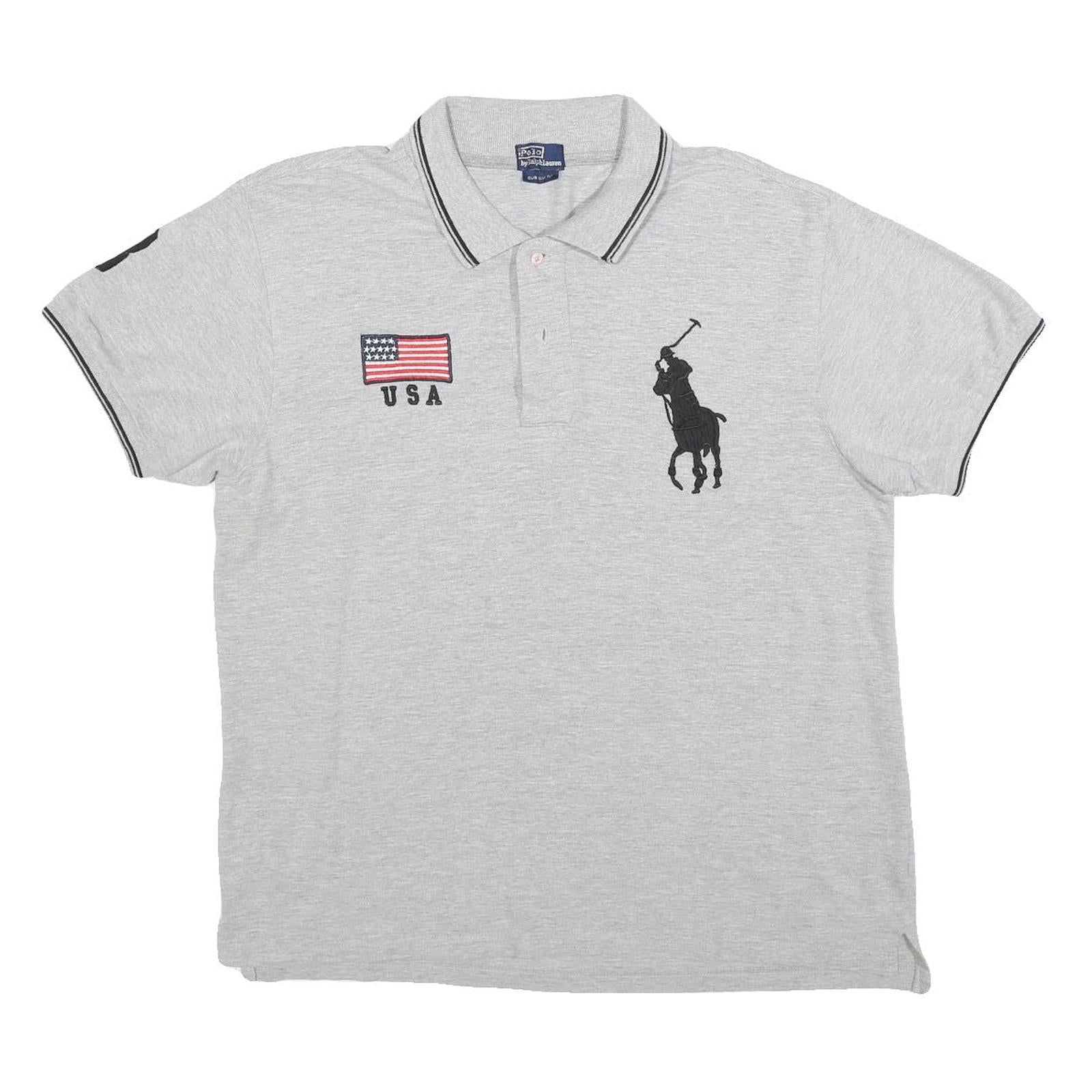 POLO RALPH LAUREN Mens Grey USA Flag Big Polo Player Short Sleeve XL Cotton