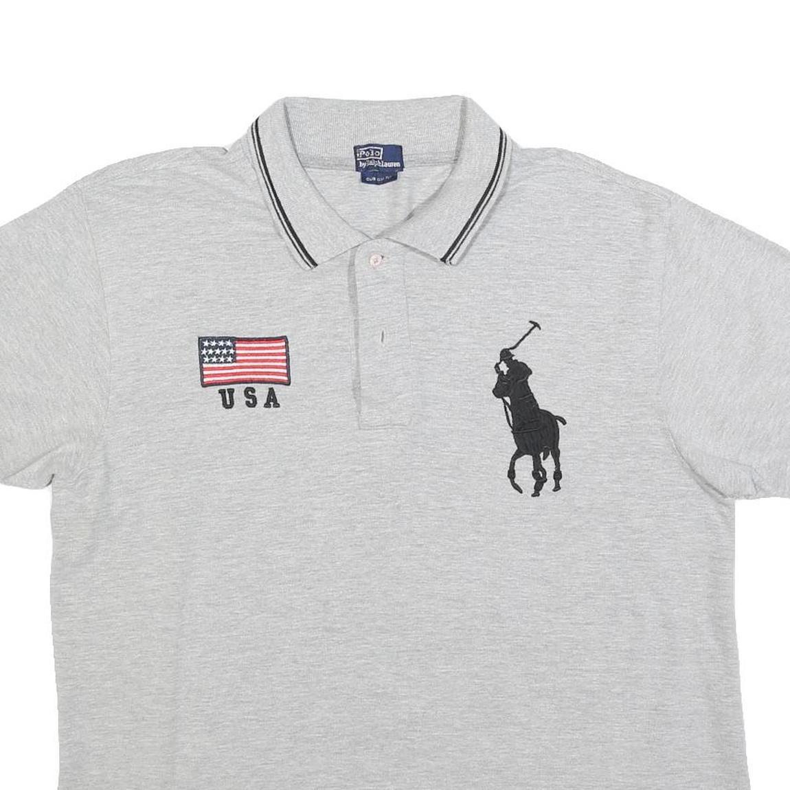 POLO RALPH LAUREN Mens Grey USA Flag Big Polo Player Short Sleeve XL Cotton