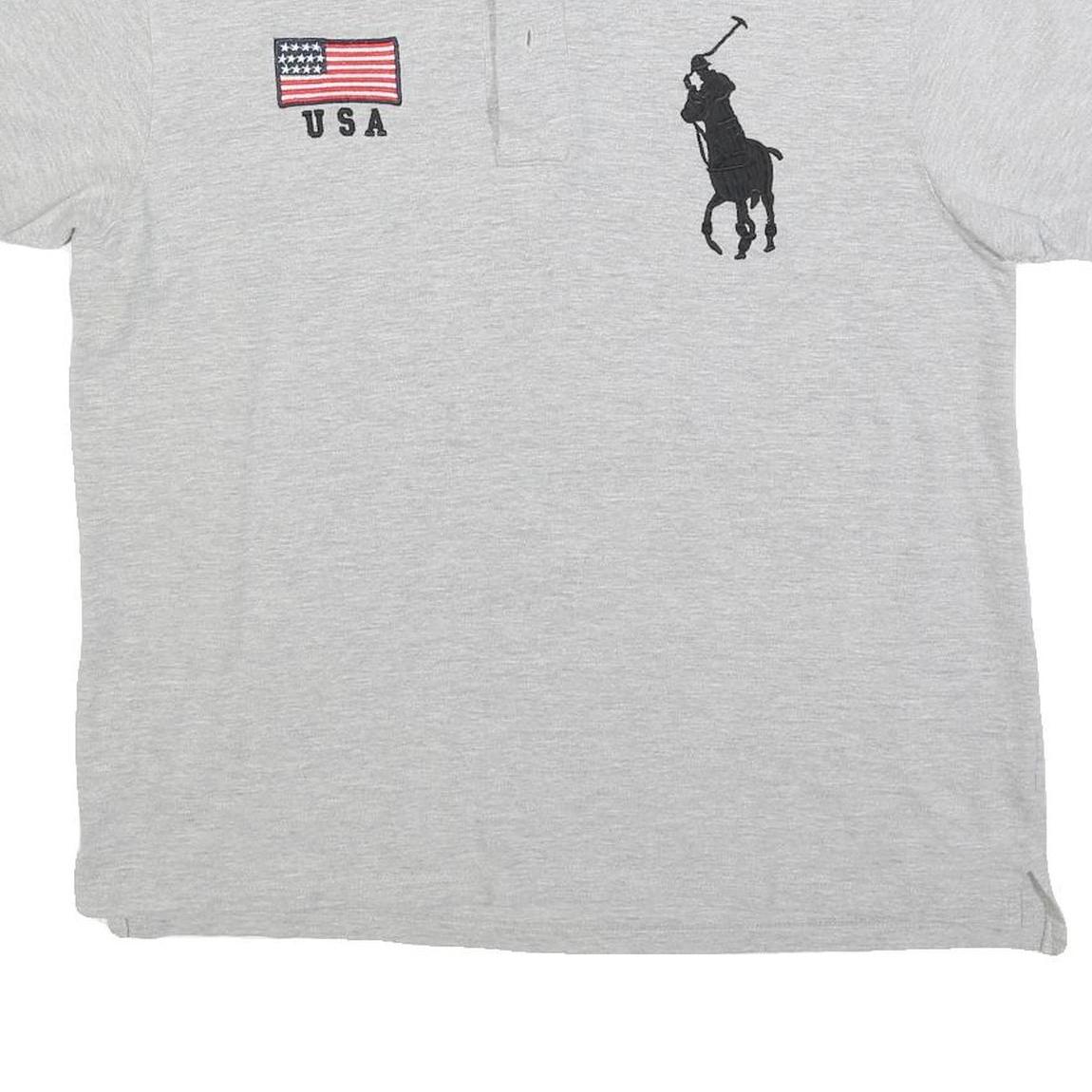 POLO RALPH LAUREN Mens Grey USA Flag Big Polo Player Short Sleeve XL Cotton