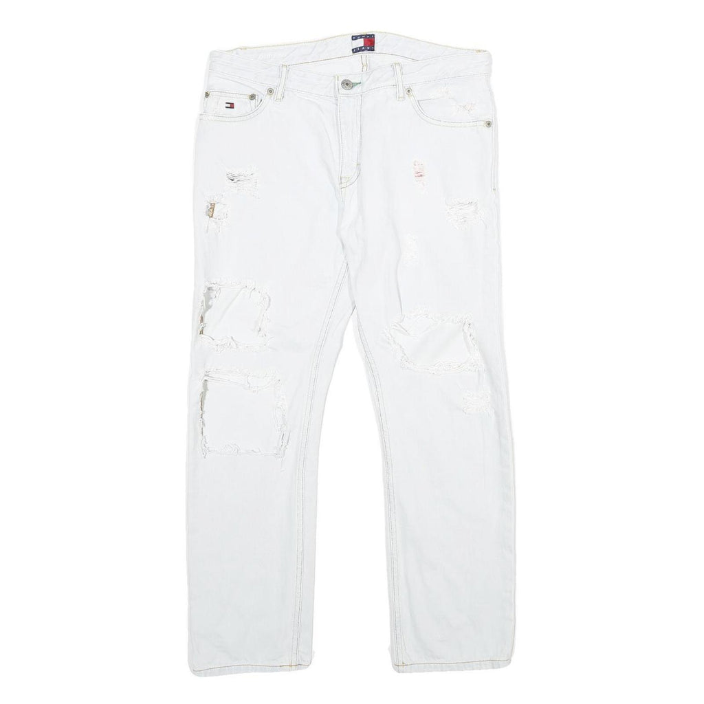 TOMMY JEANS Womens White Slim Skinny Denim Jeans W32 L26 Distressed Ripped