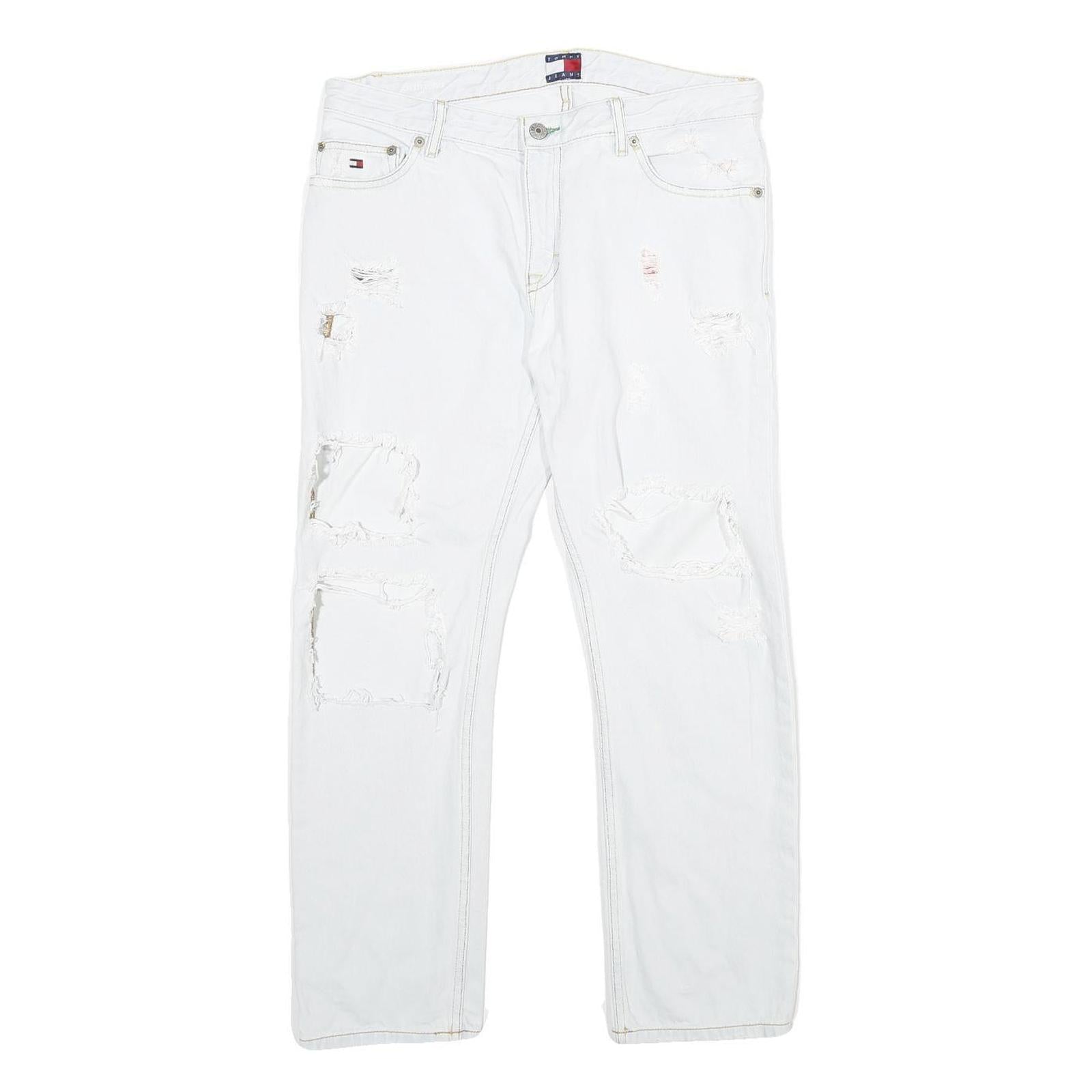 TOMMY JEANS Womens White Slim Skinny Denim Jeans W32 L26 Distressed Ripped