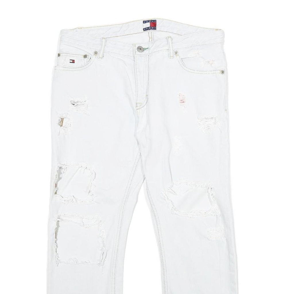 TOMMY JEANS Womens White Slim Skinny Denim Jeans W32 L26 Distressed Ripped