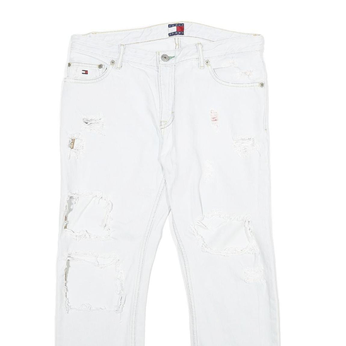 TOMMY JEANS Womens White Slim Skinny Denim Jeans W32 L26 Distressed Ripped
