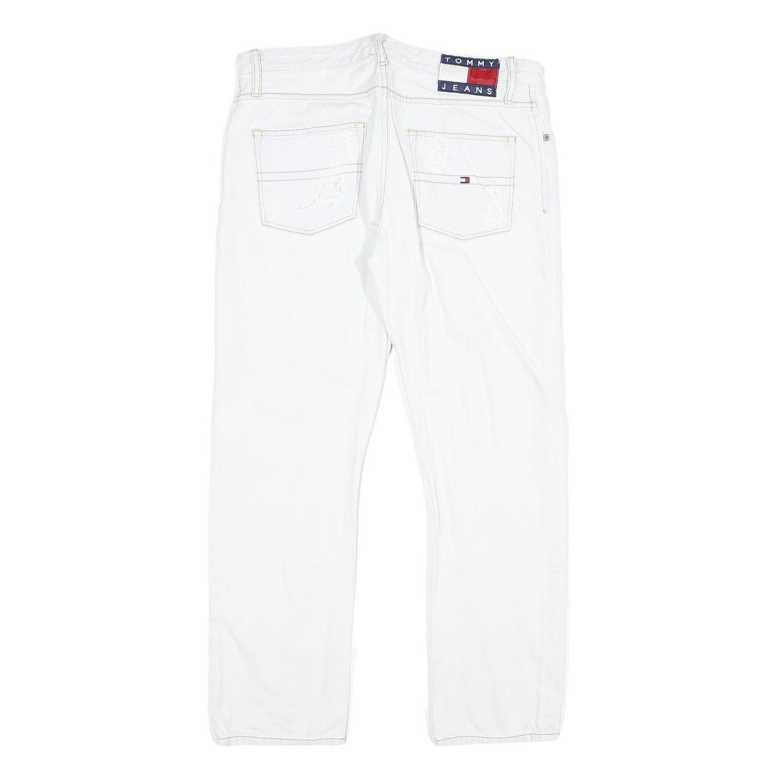 TOMMY JEANS Womens White Slim Skinny Denim Jeans W32 L26 Distressed Ripped