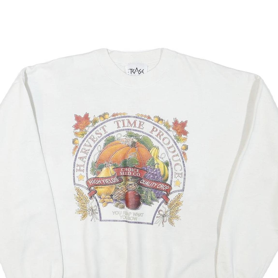 TEASE Mens White Harvest Time Produce Cotton Blend Crew Neck Sweatshirt L