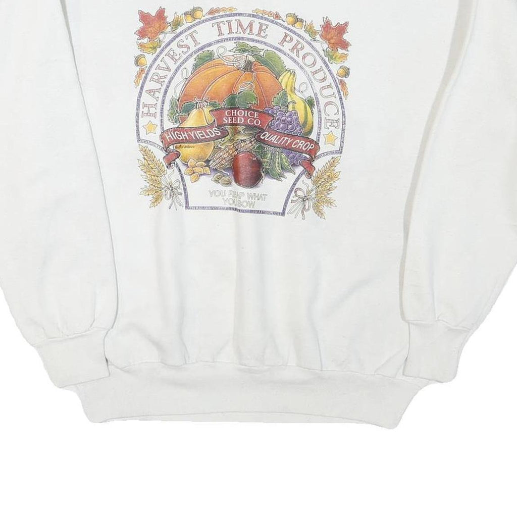 TEASE Mens White Harvest Time Produce Cotton Blend Crew Neck Sweatshirt L