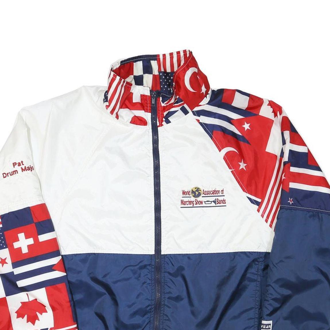 FLAG WEAR Womens White & Navy Flag Print Zip Jacket M Polyester Blend Casual