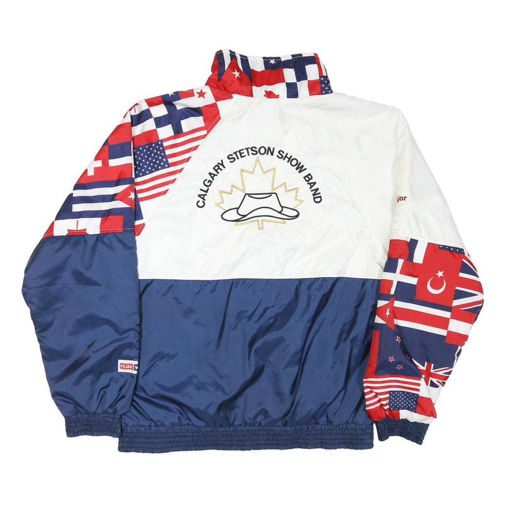 FLAG WEAR Womens White & Navy Flag Print Zip Jacket M Polyester Blend Casual