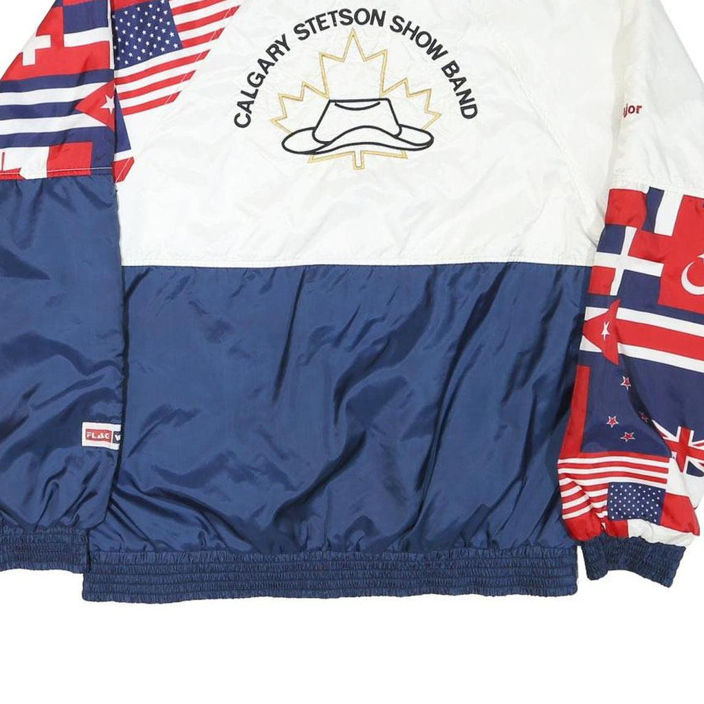 FLAG WEAR Womens White & Navy Flag Print Zip Jacket M Polyester Blend Casual