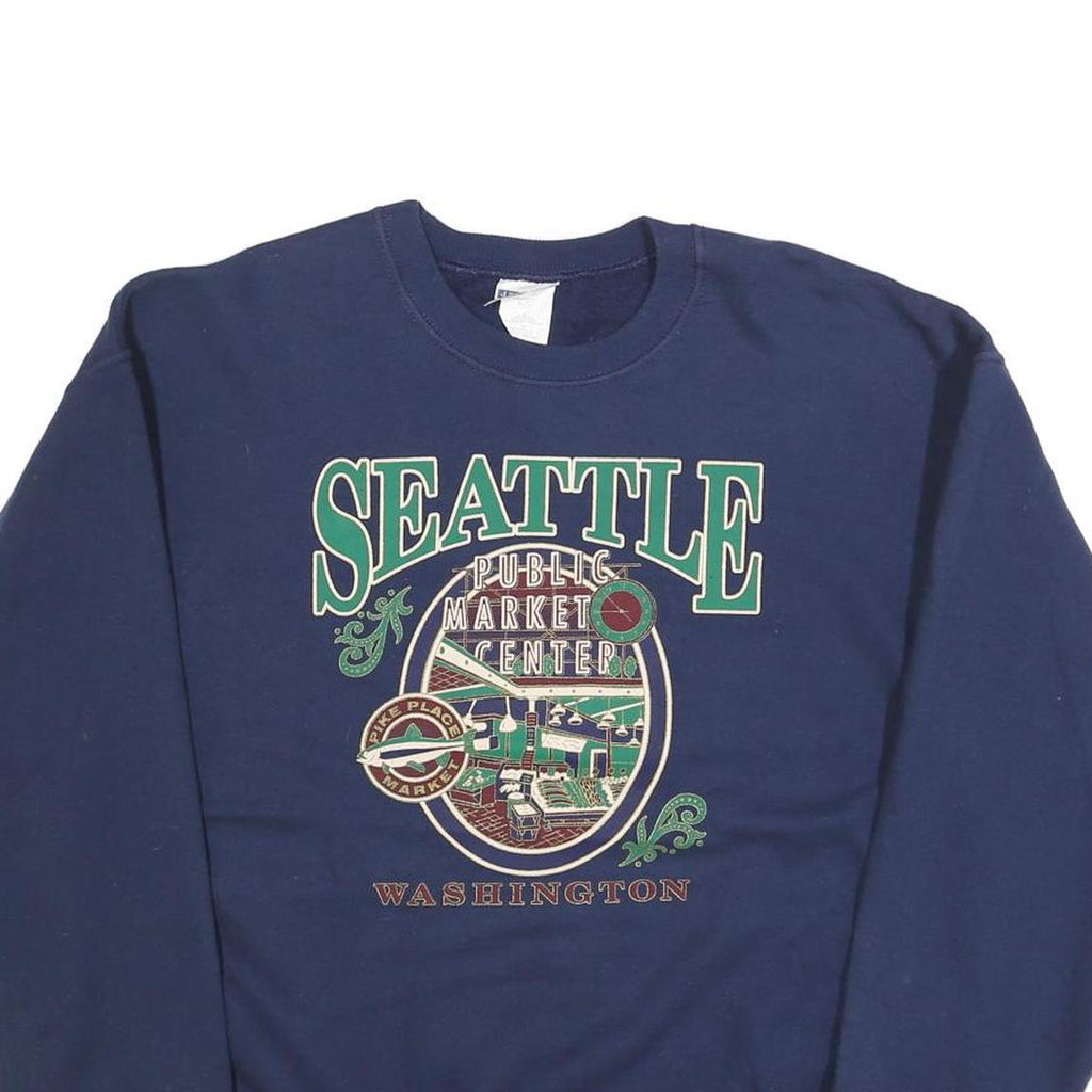 JERZEES Mens Navy Blue Seattle Public Market Centre Crew Neck L Sweatshirt