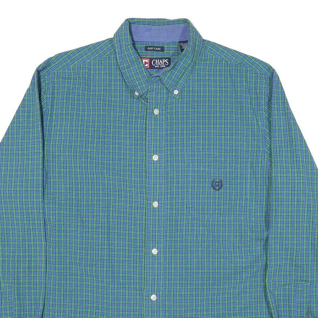 CHAPS Mens Blue & Green Check Shirt L Button Down Cotton Blend Casual