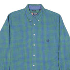 CHAPS Mens Blue & Green Check Shirt L Button Down Cotton Blend Casual