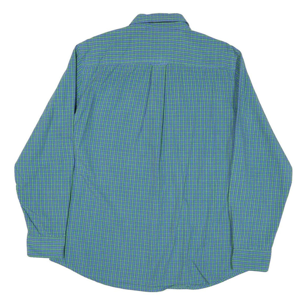 CHAPS Mens Blue & Green Check Shirt L Button Down Cotton Blend Casual