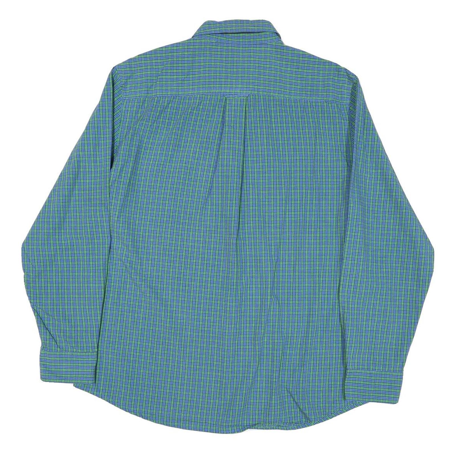 CHAPS Mens Blue & Green Check Shirt L Button Down Cotton Blend Casual